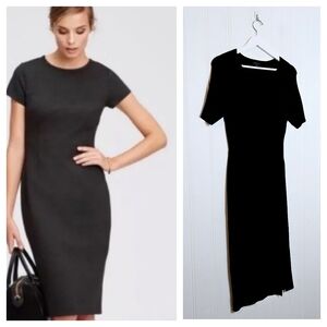 Ann Taylor Dress Womens Size S Black Ponte Knit Sheath Short Sleeve Career